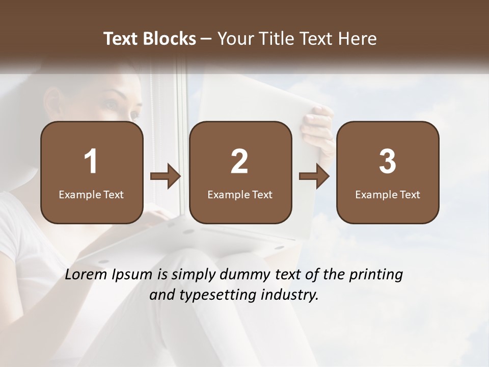 A Woman Sitting On A Window Sill Using A Laptop Computer PowerPoint Template
