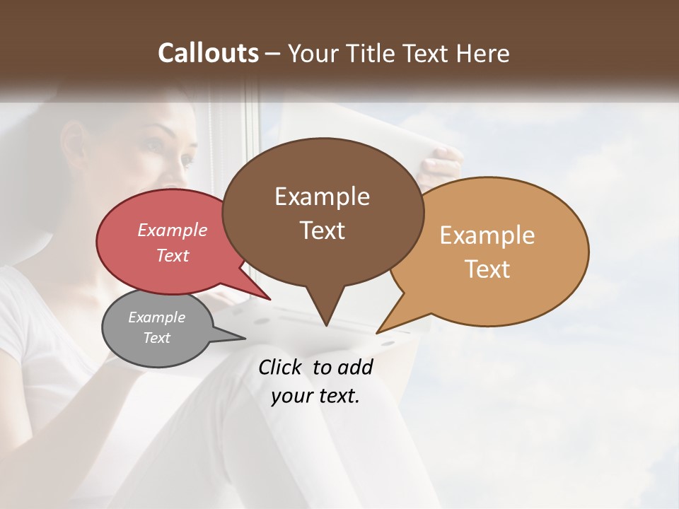 A Woman Sitting On A Window Sill Using A Laptop Computer PowerPoint Template