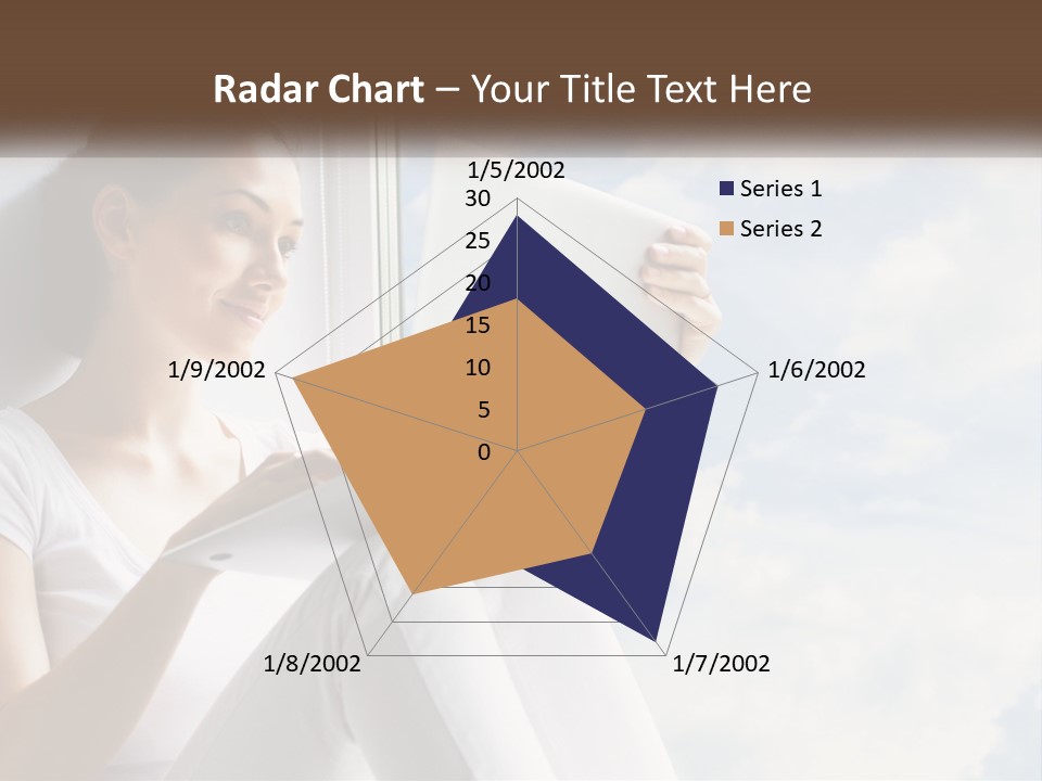 A Woman Sitting On A Window Sill Using A Laptop Computer PowerPoint Template