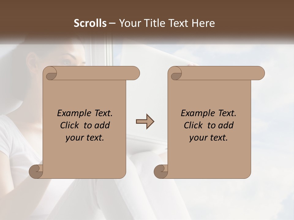 A Woman Sitting On A Window Sill Using A Laptop Computer PowerPoint Template