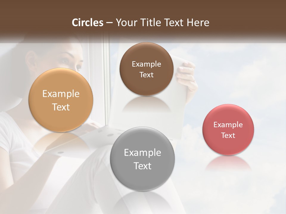 A Woman Sitting On A Window Sill Using A Laptop Computer PowerPoint Template