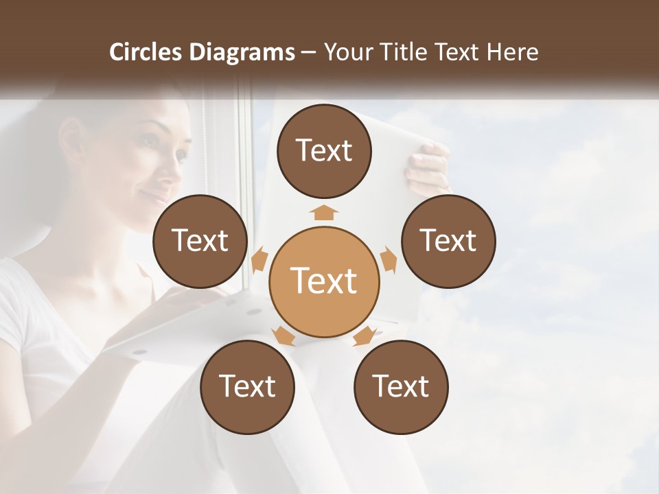 A Woman Sitting On A Window Sill Using A Laptop Computer PowerPoint Template