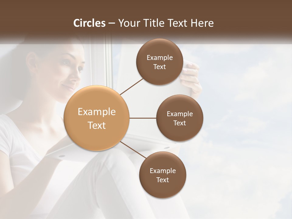 A Woman Sitting On A Window Sill Using A Laptop Computer PowerPoint Template