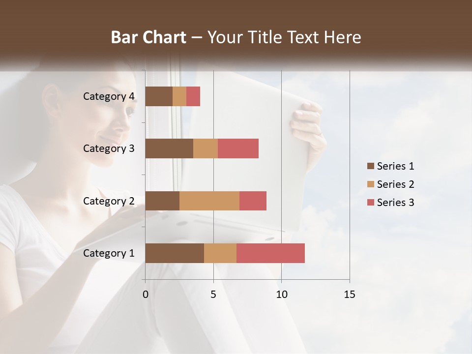 A Woman Sitting On A Window Sill Using A Laptop Computer PowerPoint Template