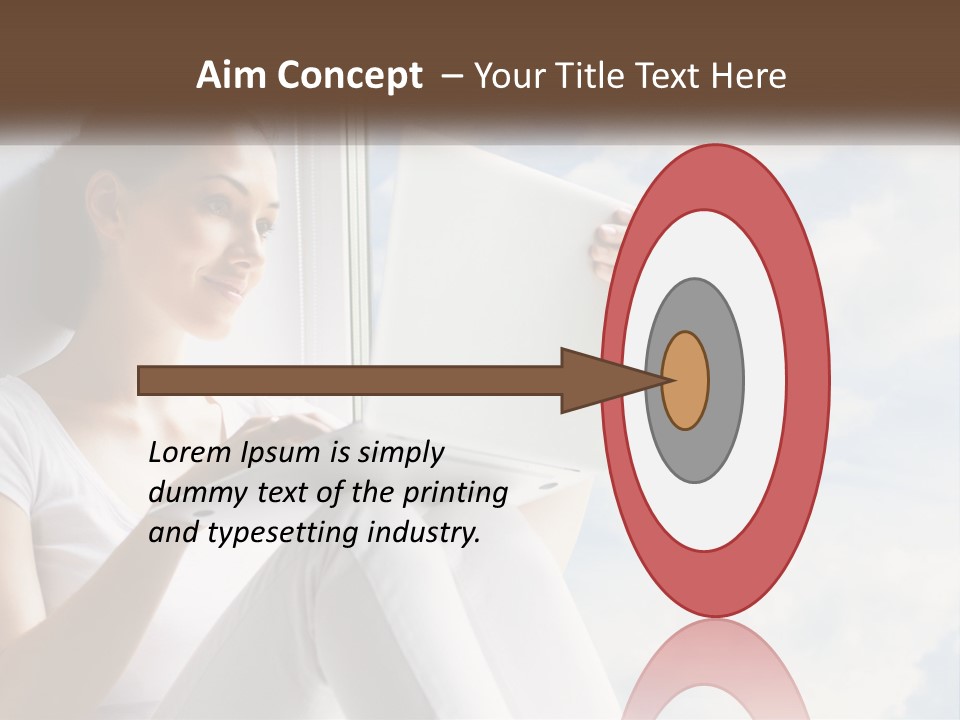 A Woman Sitting On A Window Sill Using A Laptop Computer PowerPoint Template