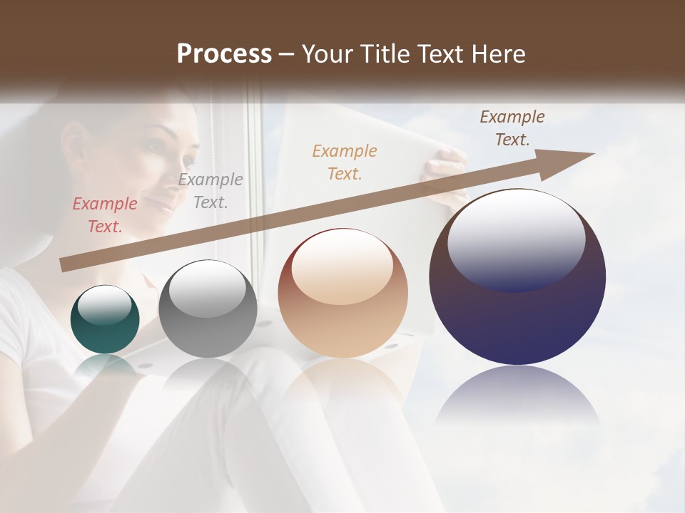 A Woman Sitting On A Window Sill Using A Laptop Computer PowerPoint Template