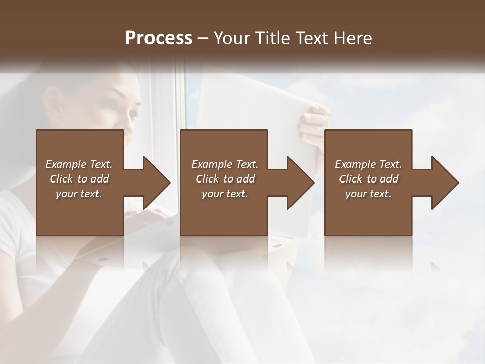 A Woman Sitting On A Window Sill Using A Laptop Computer PowerPoint Template