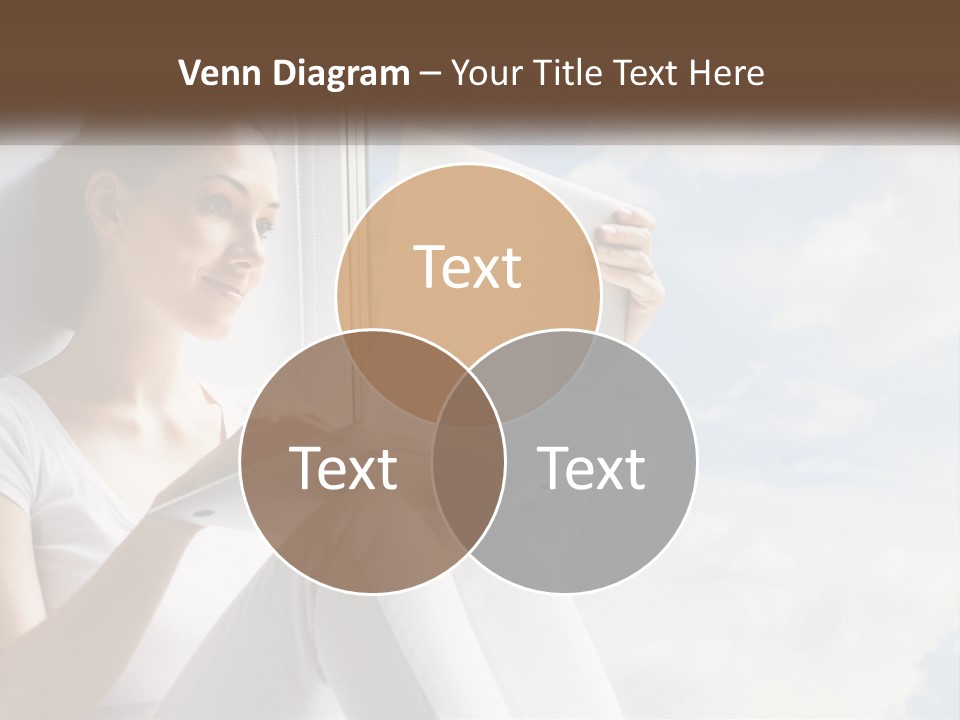 A Woman Sitting On A Window Sill Using A Laptop Computer PowerPoint Template