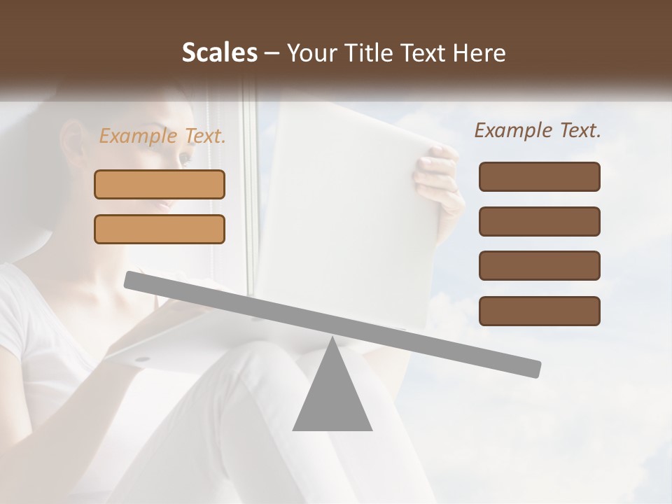A Woman Sitting On A Window Sill Using A Laptop Computer PowerPoint Template