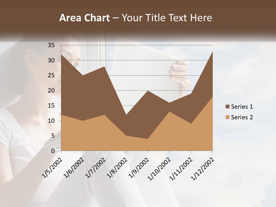 A Woman Sitting On A Window Sill Using A Laptop Computer PowerPoint Template