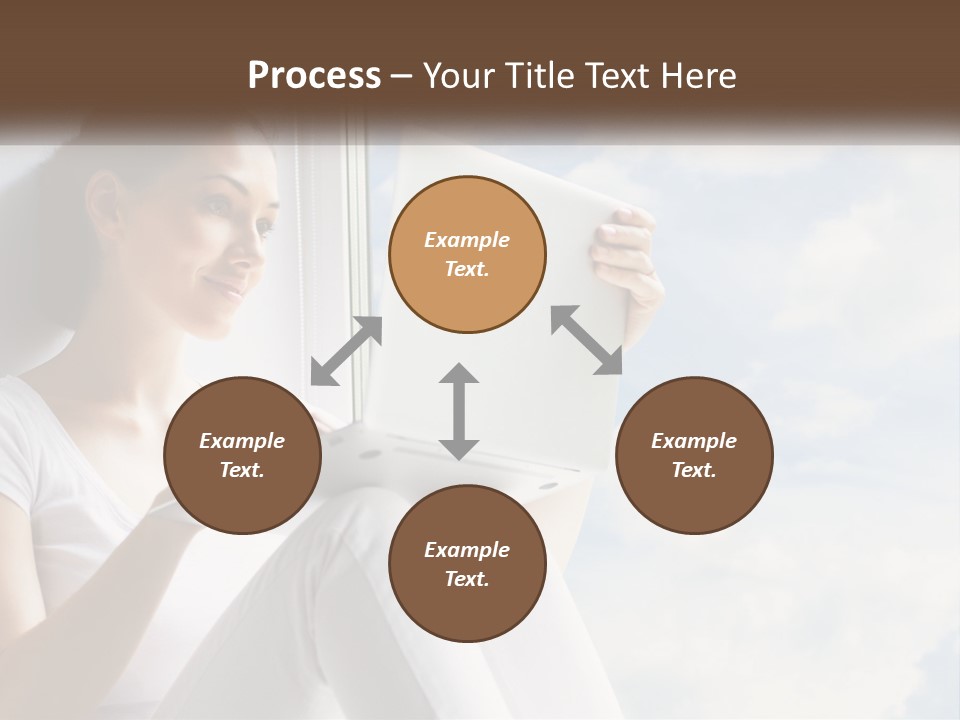 A Woman Sitting On A Window Sill Using A Laptop Computer PowerPoint Template