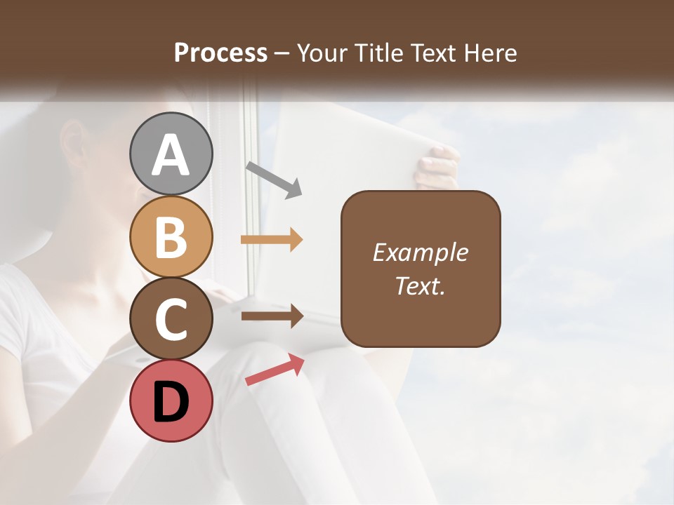 A Woman Sitting On A Window Sill Using A Laptop Computer PowerPoint Template