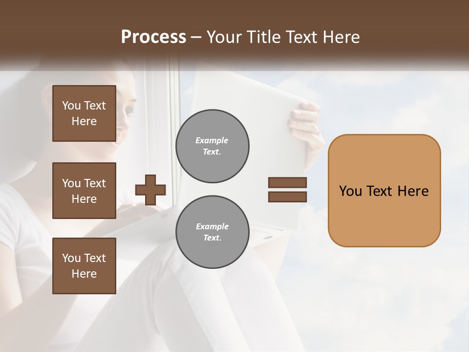 A Woman Sitting On A Window Sill Using A Laptop Computer PowerPoint Template