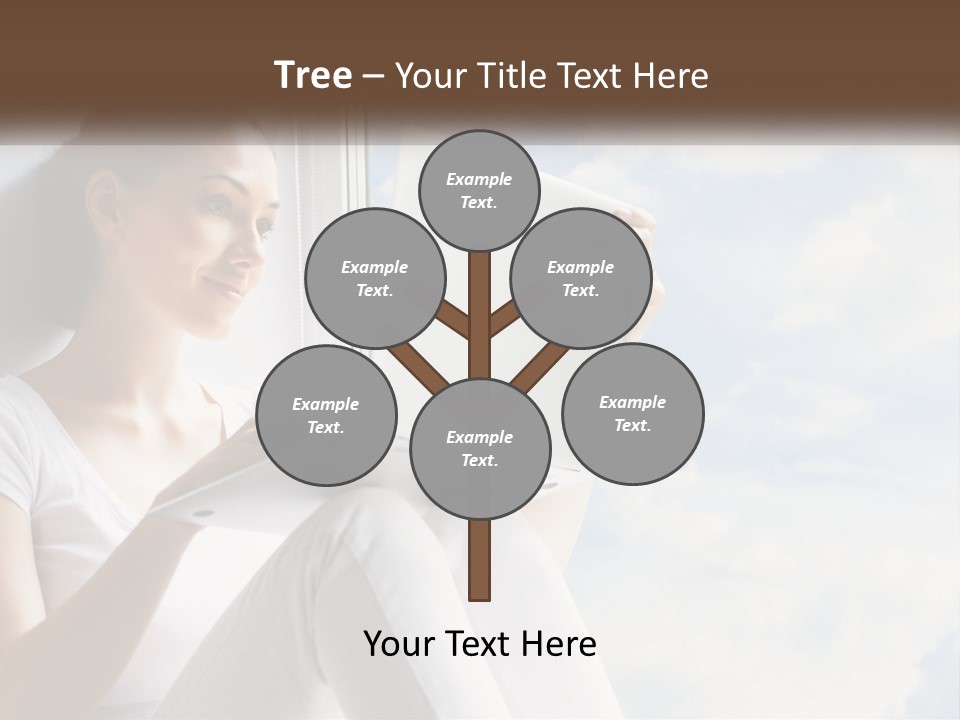 A Woman Sitting On A Window Sill Using A Laptop Computer PowerPoint Template