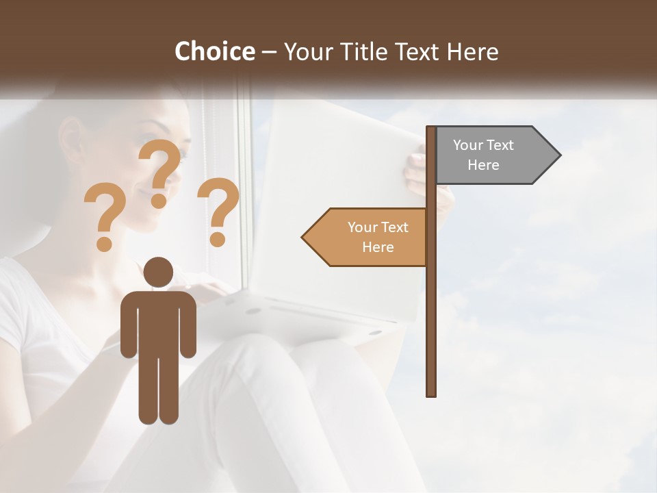 A Woman Sitting On A Window Sill Using A Laptop Computer PowerPoint Template