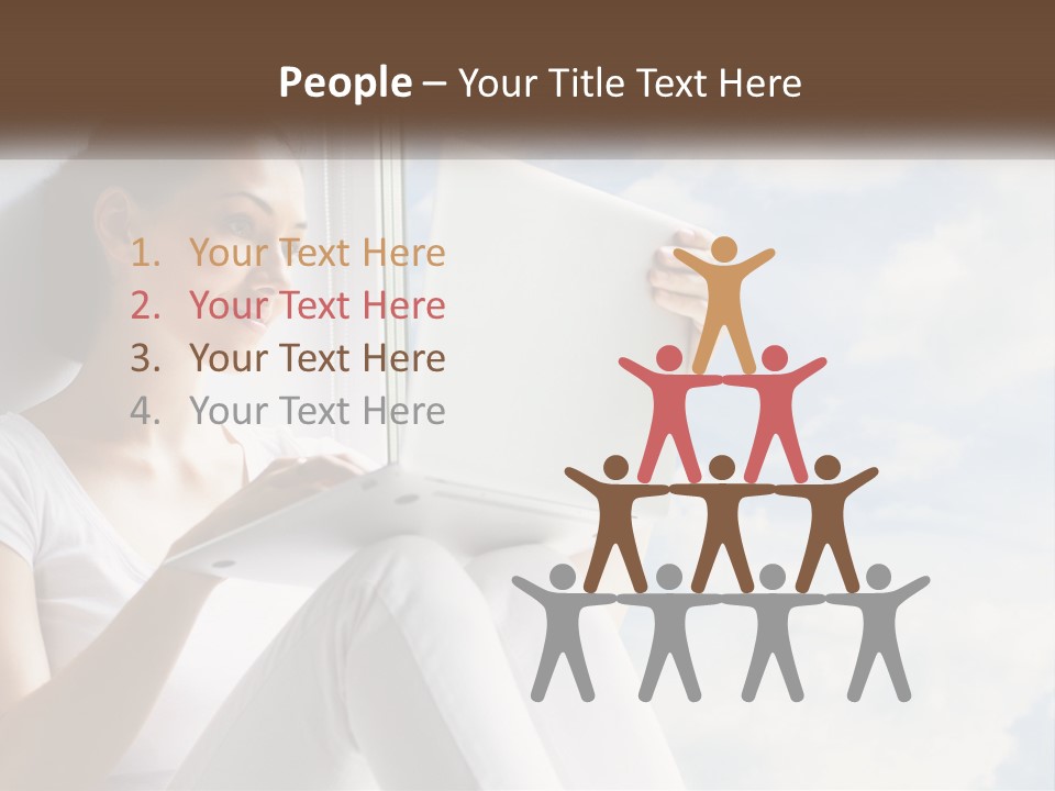 A Woman Sitting On A Window Sill Using A Laptop Computer PowerPoint Template