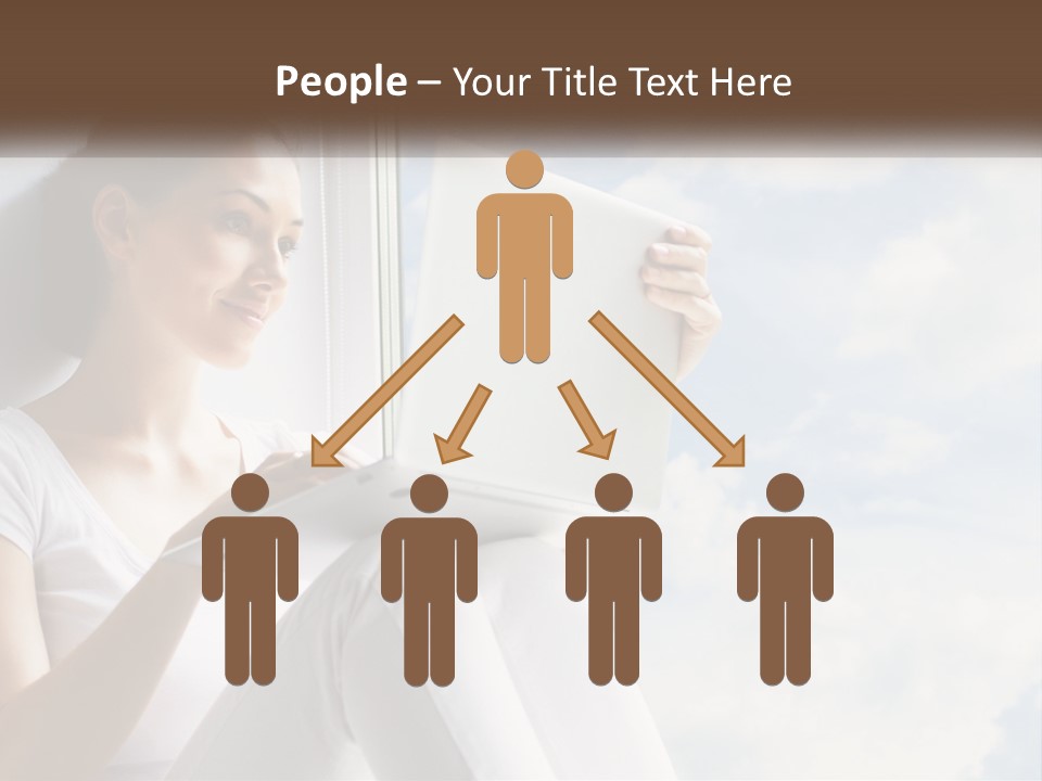 A Woman Sitting On A Window Sill Using A Laptop Computer PowerPoint Template