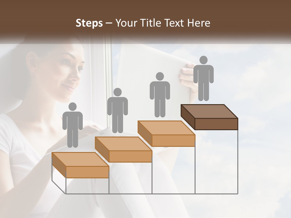 A Woman Sitting On A Window Sill Using A Laptop Computer PowerPoint Template