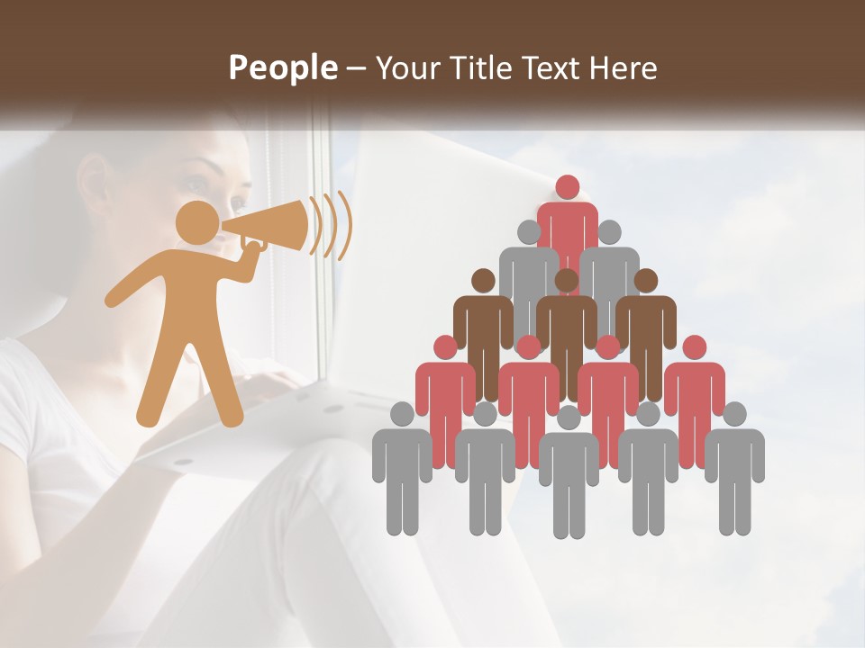 A Woman Sitting On A Window Sill Using A Laptop Computer PowerPoint Template