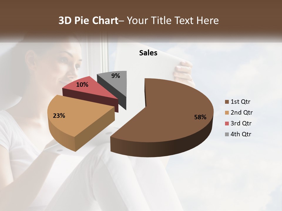 A Woman Sitting On A Window Sill Using A Laptop Computer PowerPoint Template