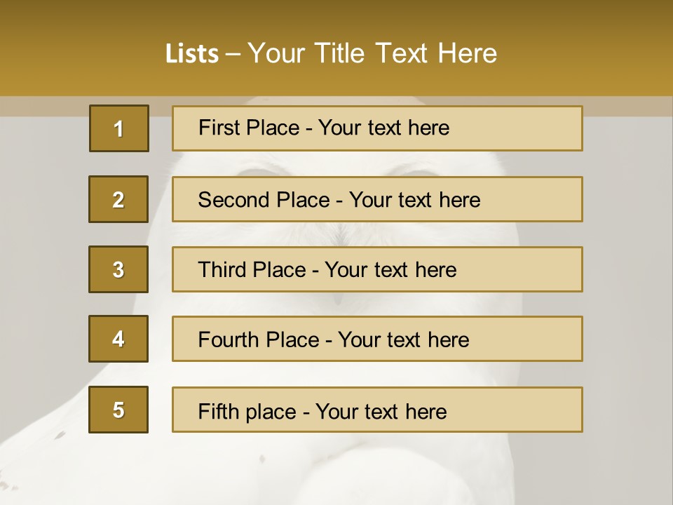 A White Owl Sitting On Top Of A Wooden Table PowerPoint Template