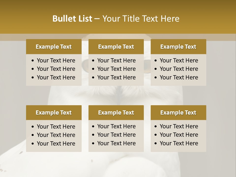 A White Owl Sitting On Top Of A Wooden Table PowerPoint Template