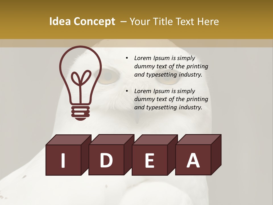 A White Owl Sitting On Top Of A Wooden Table PowerPoint Template