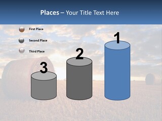 A Field With Hay Bales In The Foreground And A Sunset In The Background PowerPoint Template