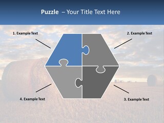 A Field With Hay Bales In The Foreground And A Sunset In The Background PowerPoint Template