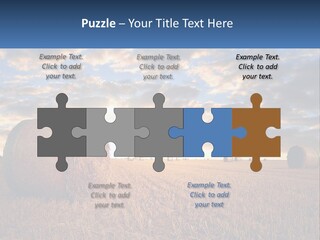 A Field With Hay Bales In The Foreground And A Sunset In The Background PowerPoint Template