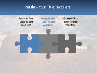 A Field With Hay Bales In The Foreground And A Sunset In The Background PowerPoint Template