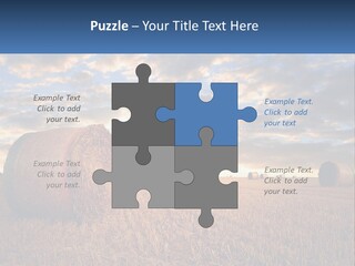 A Field With Hay Bales In The Foreground And A Sunset In The Background PowerPoint Template