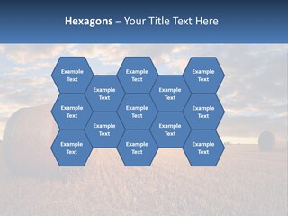 A Field With Hay Bales In The Foreground And A Sunset In The Background PowerPoint Template