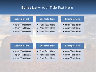 A Field With Hay Bales In The Foreground And A Sunset In The Background PowerPoint Template