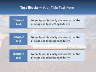 A Field With Hay Bales In The Foreground And A Sunset In The Background PowerPoint Template