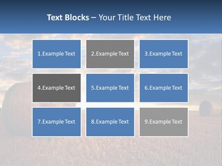 A Field With Hay Bales In The Foreground And A Sunset In The Background PowerPoint Template