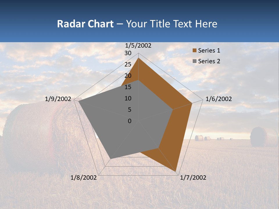 A Field With Hay Bales In The Foreground And A Sunset In The Background PowerPoint Template
