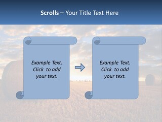 A Field With Hay Bales In The Foreground And A Sunset In The Background PowerPoint Template