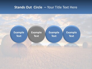 A Field With Hay Bales In The Foreground And A Sunset In The Background PowerPoint Template