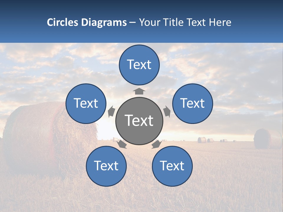 A Field With Hay Bales In The Foreground And A Sunset In The Background PowerPoint Template