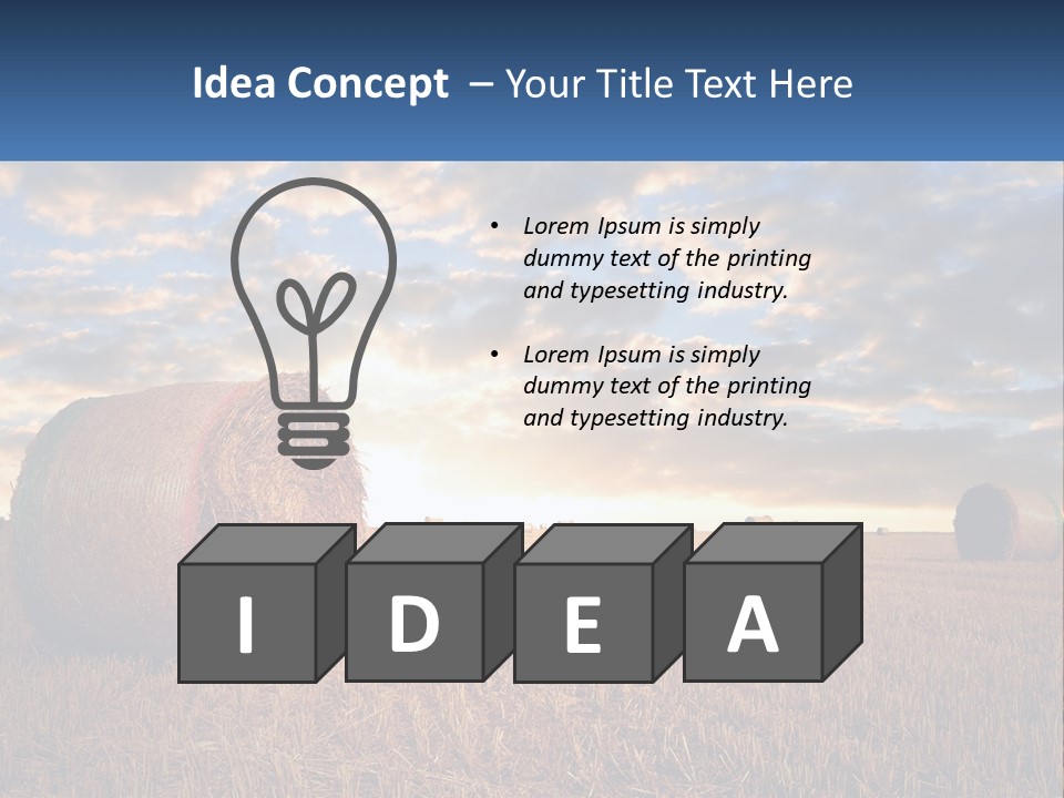 A Field With Hay Bales In The Foreground And A Sunset In The Background PowerPoint Template