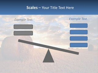A Field With Hay Bales In The Foreground And A Sunset In The Background PowerPoint Template