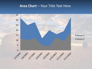 A Field With Hay Bales In The Foreground And A Sunset In The Background PowerPoint Template