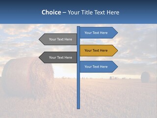 A Field With Hay Bales In The Foreground And A Sunset In The Background PowerPoint Template