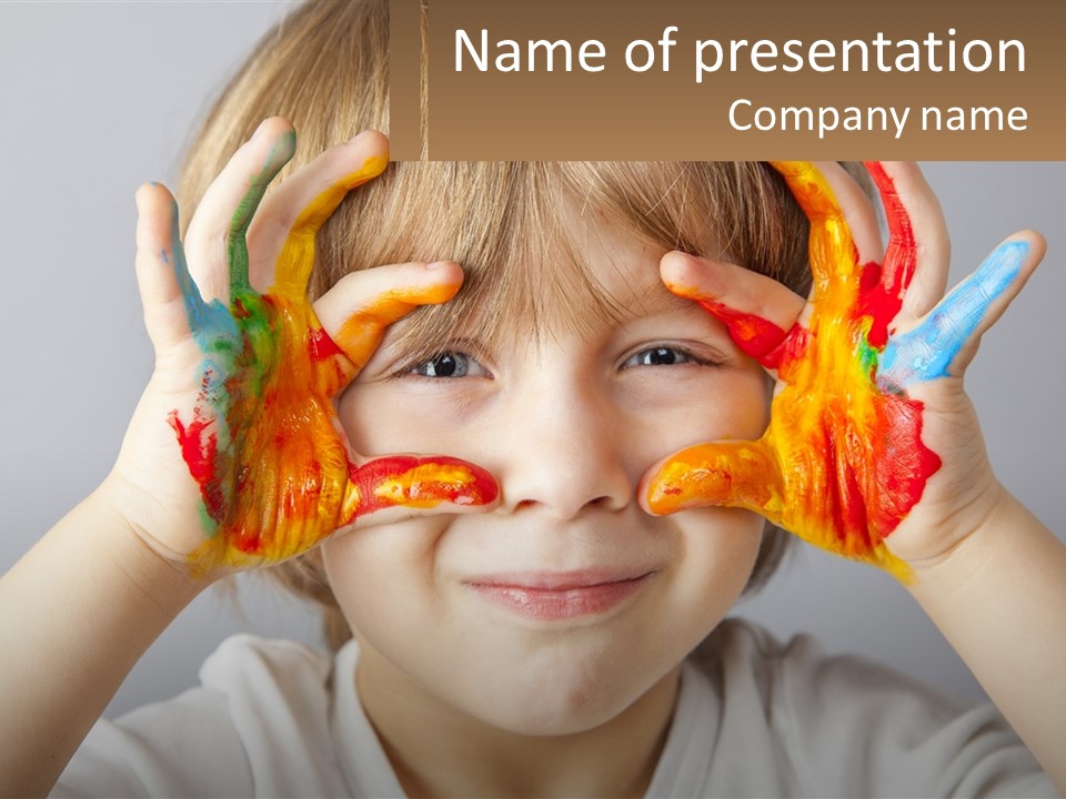 A Young Boy Holding His Hands Up To His Eyes PowerPoint Template