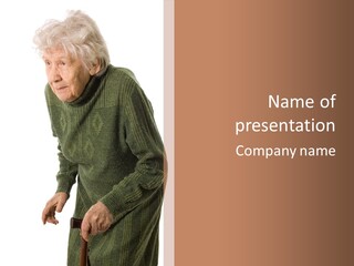 An Elderly Woman With A Cane Powerpoint Template PowerPoint Template