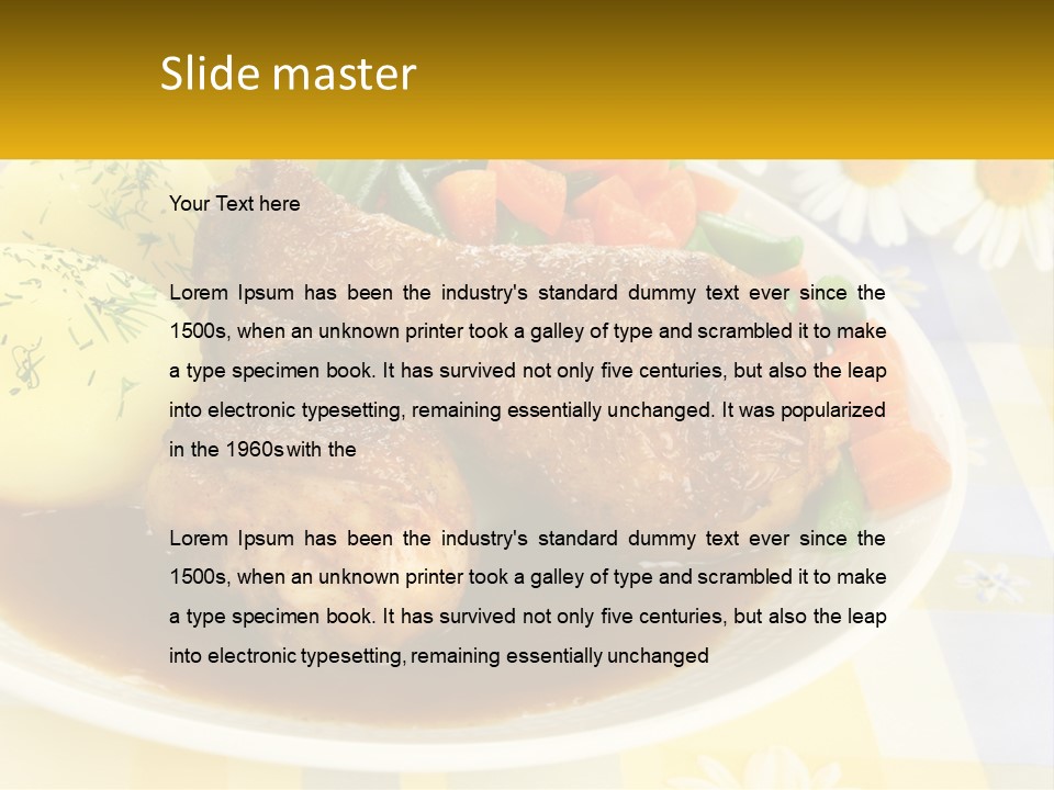 A White Plate Topped With Meat And Vegetables PowerPoint Template