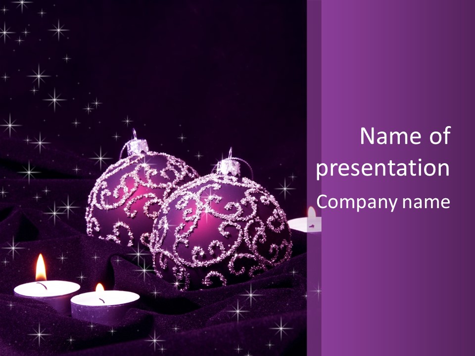 A Purple Christmas Ornament With Two Candles On A Purple Background PowerPoint Template