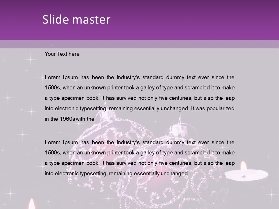 A Purple Christmas Ornament With Two Candles On A Purple Background PowerPoint Template