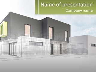 A Drawing Of A Building With A Green Door PowerPoint Template